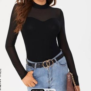 Shein Mesh Mock Neck Top